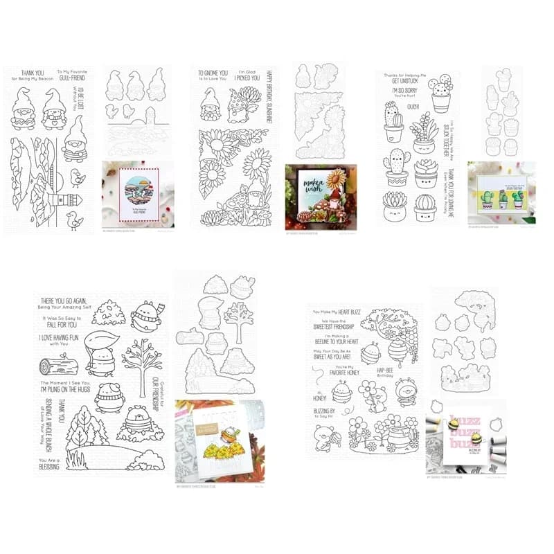 Autumn Christmas gnomes, sunflowers, cactus, transparent stamps, stemware, scrapbooking, for frames for card creation, card sets