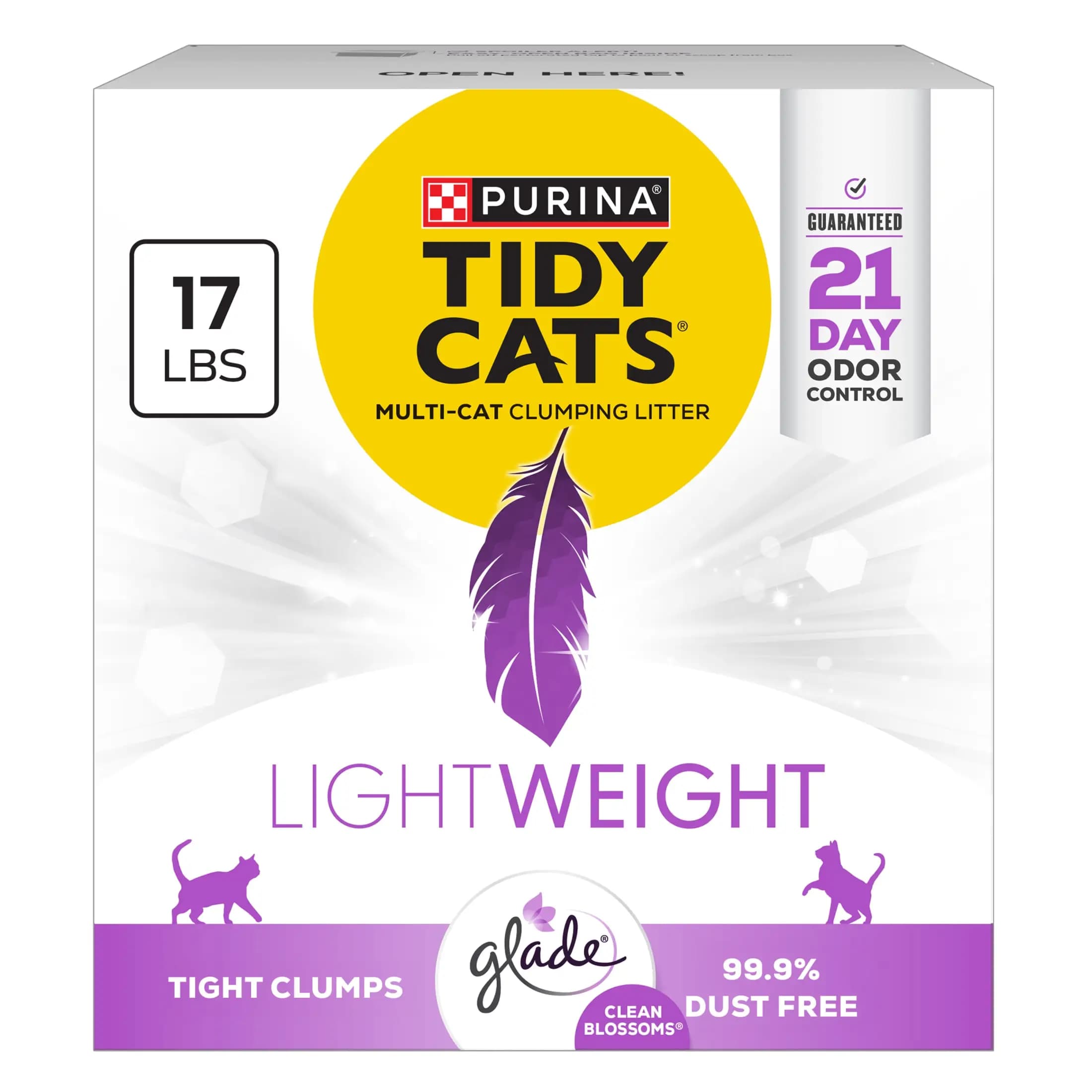 Lightweight clumping cat litter with clean blossoms scent in 17 lb box