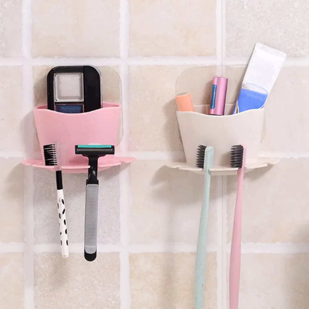 Suction cup holder Multifunction with 4 Parts and 1 Large Glass Door for Electric Brushes, Toothpaste, Razor and Bathroom Accessories