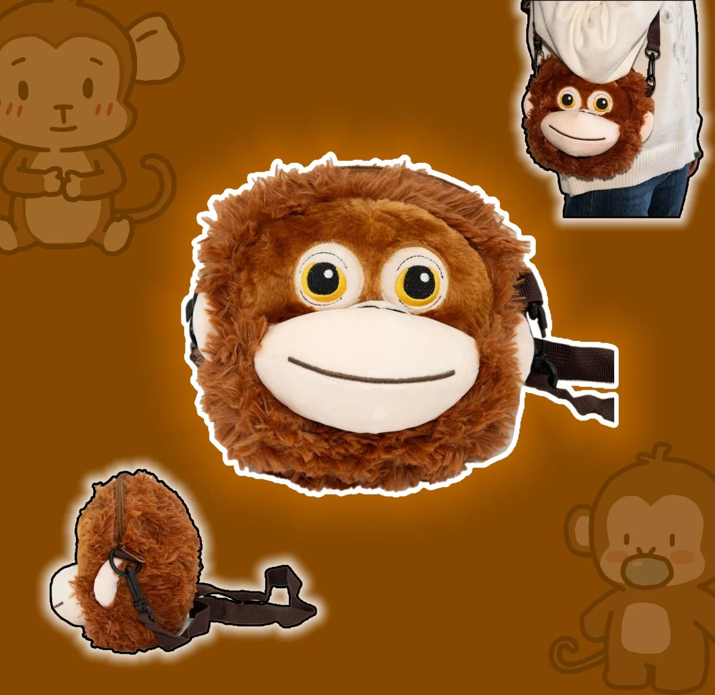 Nuove Borse Peluche a Forma di Scimmia Yanqing, Simpatiche Borse a Tracolla Cartoon, Divertenti Borse a Tracolla per Studenti, Regali di Compleanno