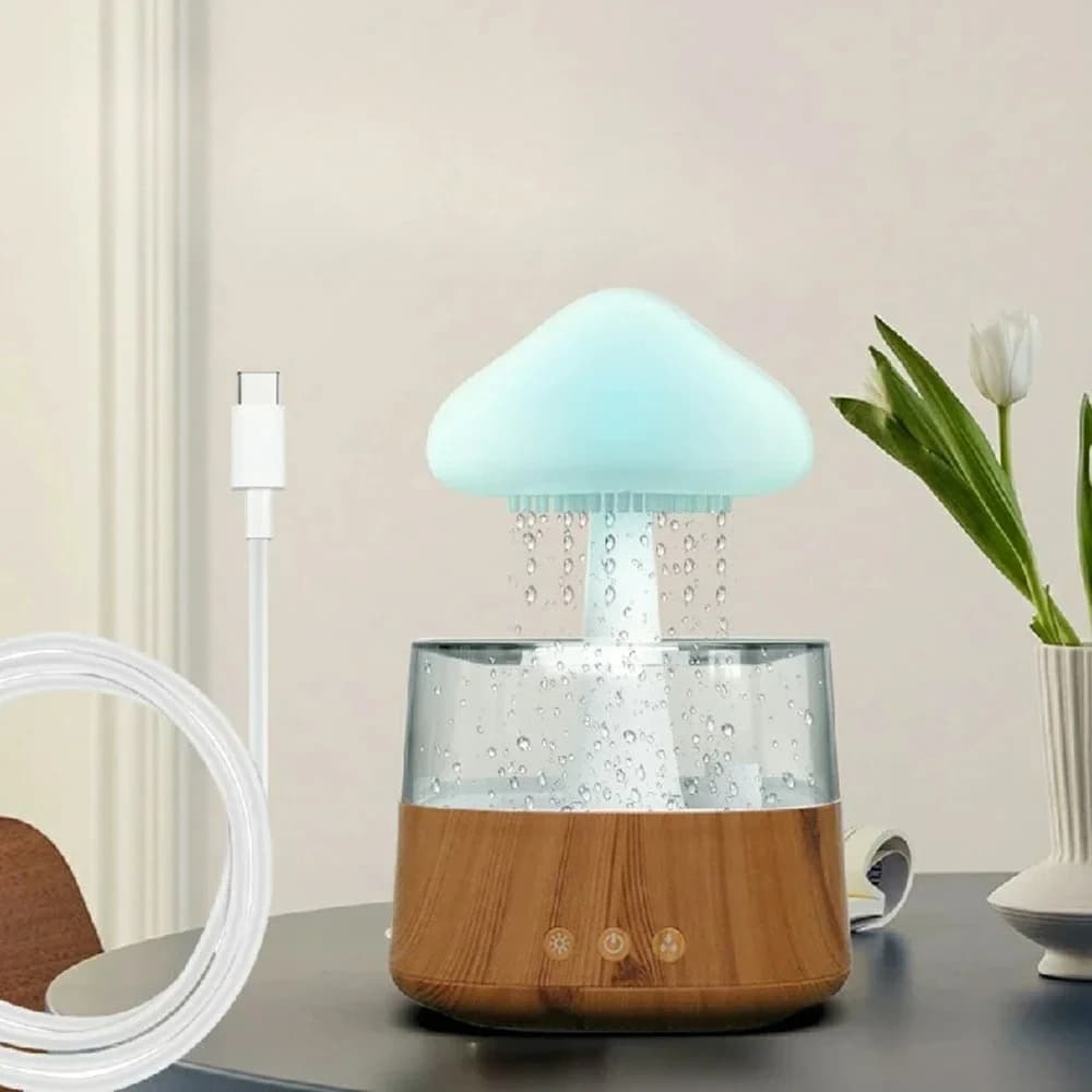 L L # Nuovo legno nebbia fredda 450ml desktop a forma di fungo relax USB aromaterapia pioggia nuvola gocciolante umidificatore e diffusore di olio