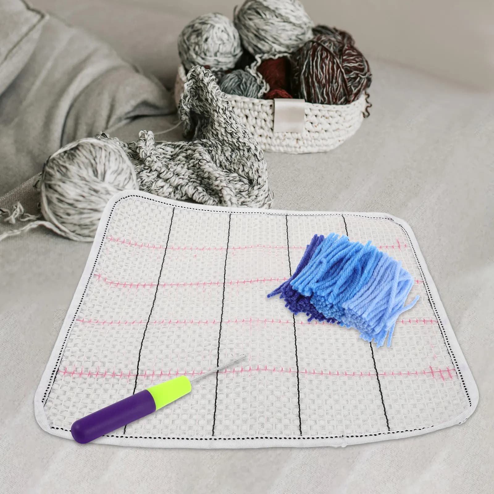 Set Completo per Uncinetto Tappeti Fai-da-te, Kit per Tappeti e Moquette per Bambini e Adulti, Coordinamento Colori, Concentrazione e Attenzione