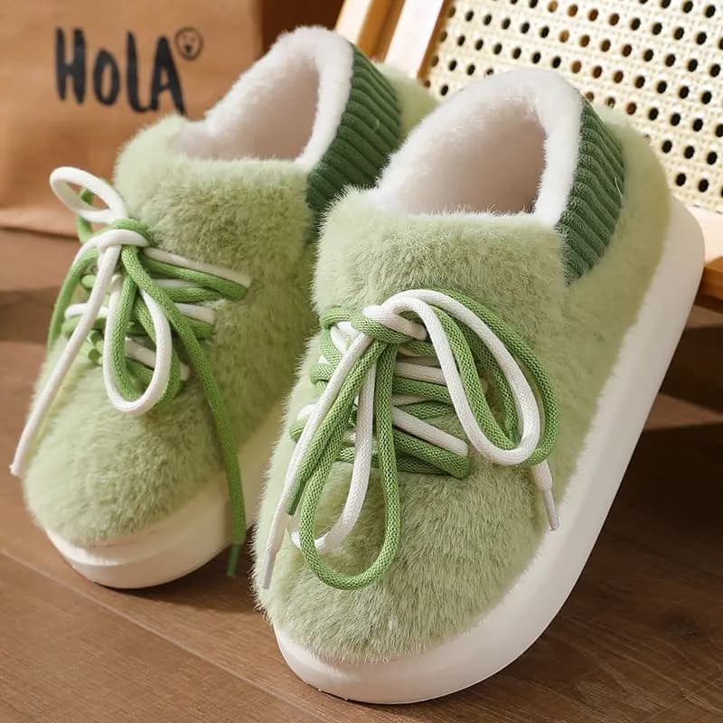 New stereoscopic wrapping slippers Complete soft cotton home shoes 2025 Indoor soft walking shoes with signed laces