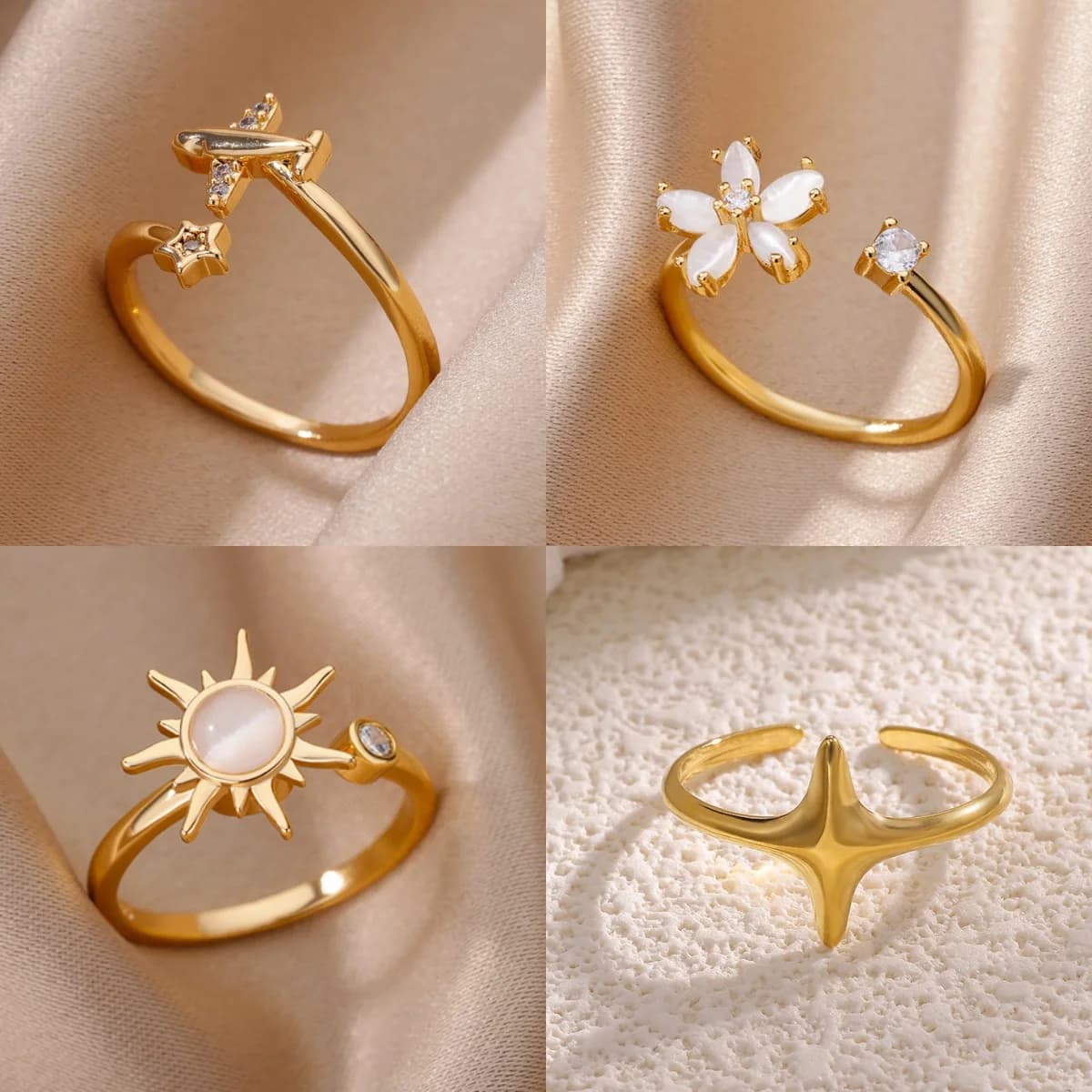 Anelli traforati classici da donna con girasoli, anelli con zirconi, stelle e fiori, gioielli, regalo, spedizione gratuita