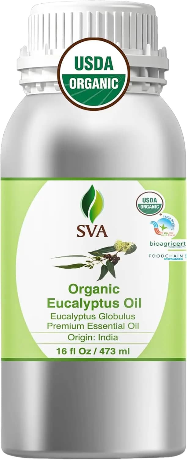 Olio Essenziale di Eucalipto Biologico, 16 Fl Oz, 100% Naturale per Capelli, Cura della Pelle, Diffusore e Aromaterapia