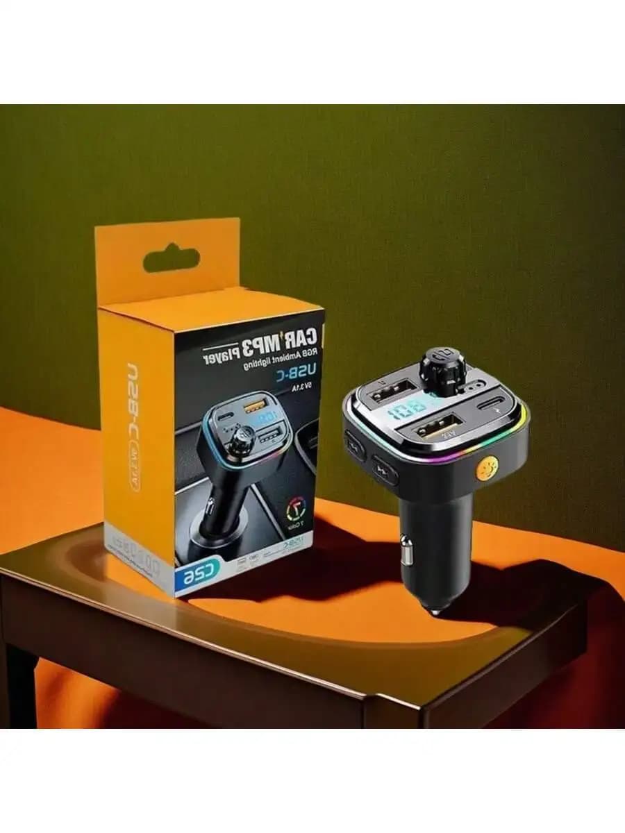 Car Bluetooth FM Transmitter With Dual USB + Type C Fast Charger 48W