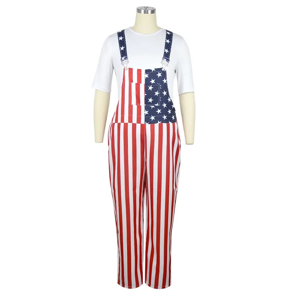 American Flag Print Shorts Rompers Men Women Halloween Carnival Cosplay Casual Suspender Outfits