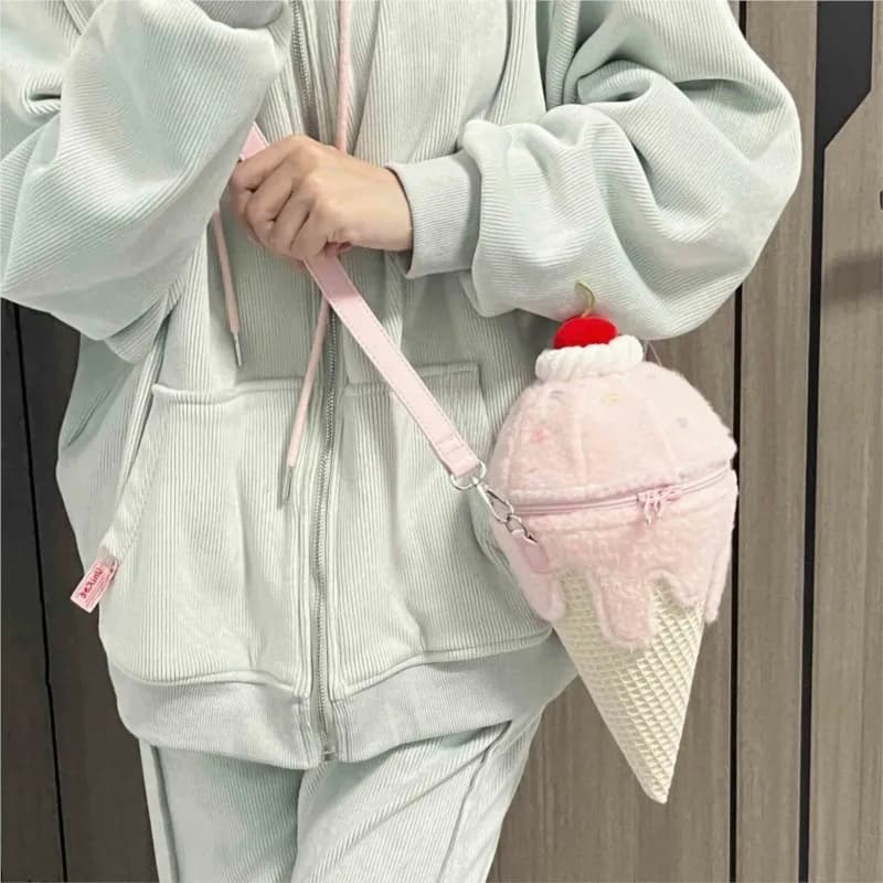 JIAERDI Japanese Kawaii Fluffy Ice Cream Shoulder Bag Women Lolita Sweet Cute Crossbody Purse Lightweight Ladies Petite Chic