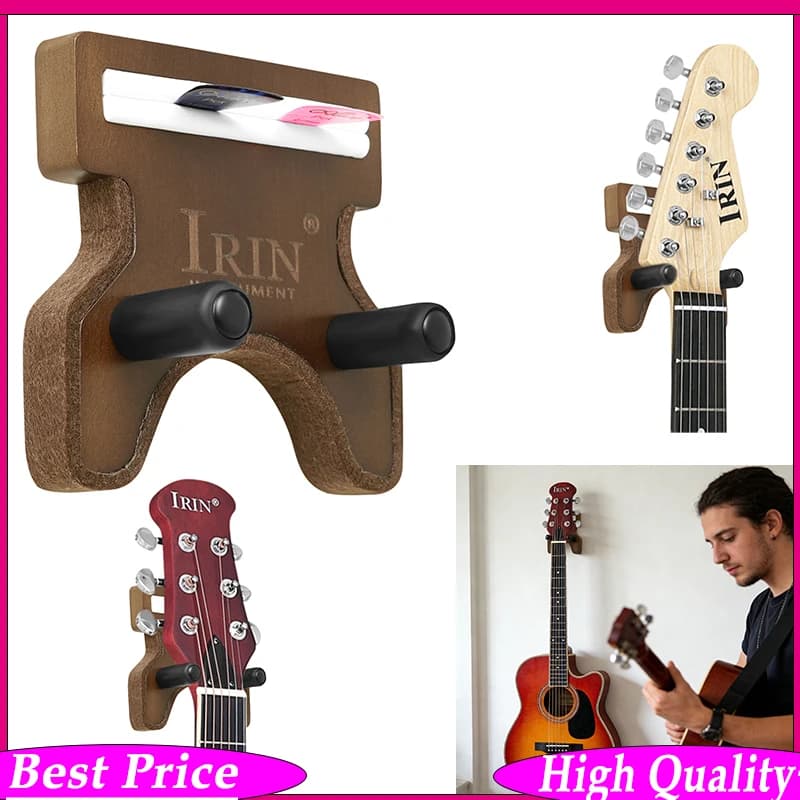 Supporto per plettri e clip per testa di chitarra IRIN in legno, doppia funzione, porta-pletri con clip in spugna antiscivolo, protegge la testa della chitarra