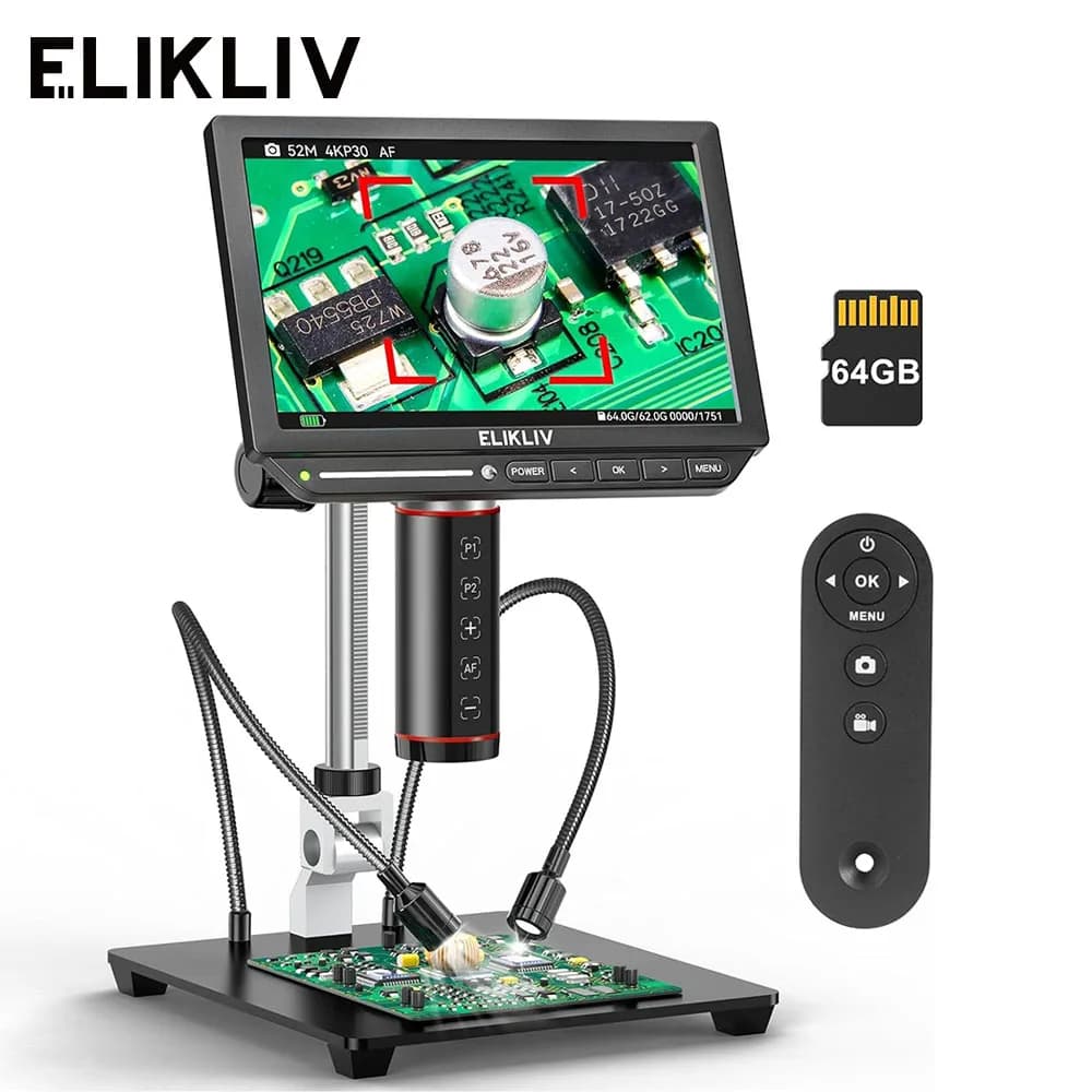 Elikliv EM4K-AF Digital Autofocus 4K welding microscope HDMI 2000x for electronic repair 8" 10" coin amplifier