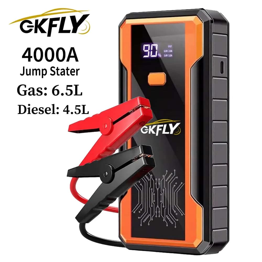 GKFLY Avviatore di emergenza per auto Caricabatteria 4000A Booster di emergenza Power Bank con dispositivo di avviamento illuminazione a LED per auto 12V