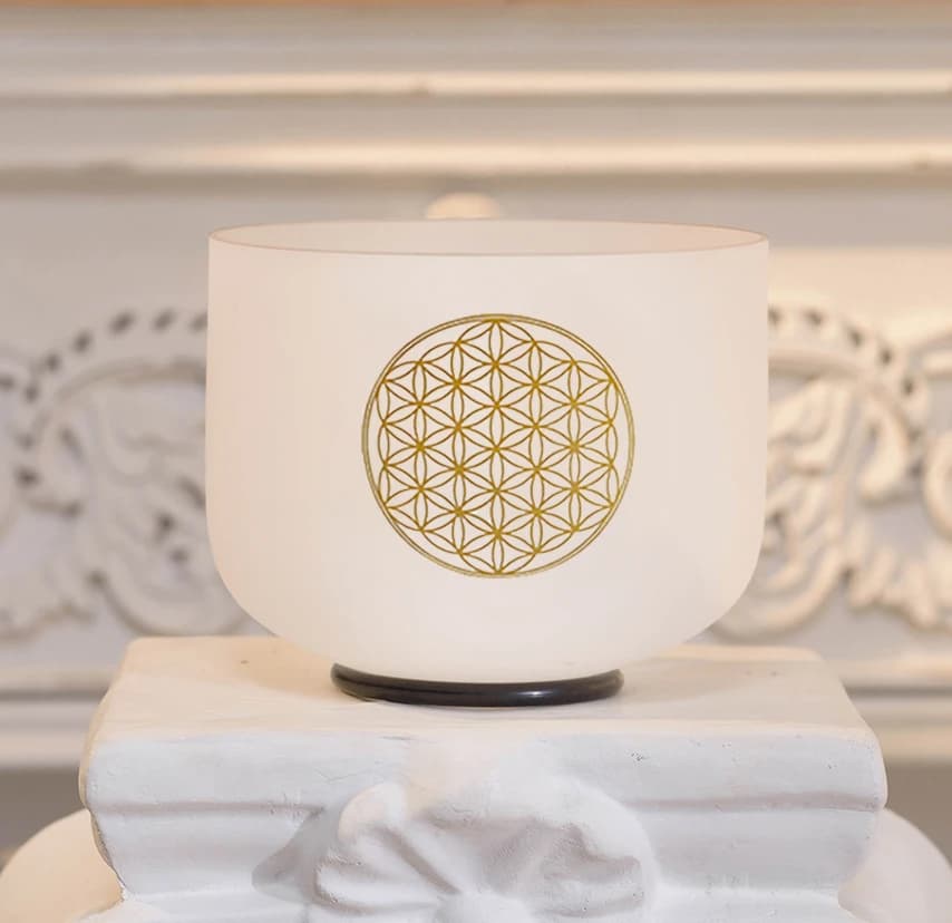 Hye-eun 528HZ 8 Inch C Note Life Flower Design Quartz Crystal Singing Bowl Root Chakra for Healing Sound Meditation Vibration