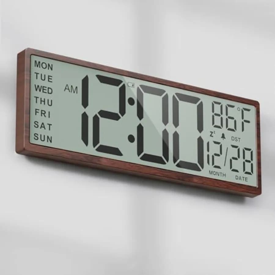 Orologio da Parete Digitale a Batteria 15 Pollici con Grande Display, Data, Giorno della Settimana, Numeri Grandi e Temperatura