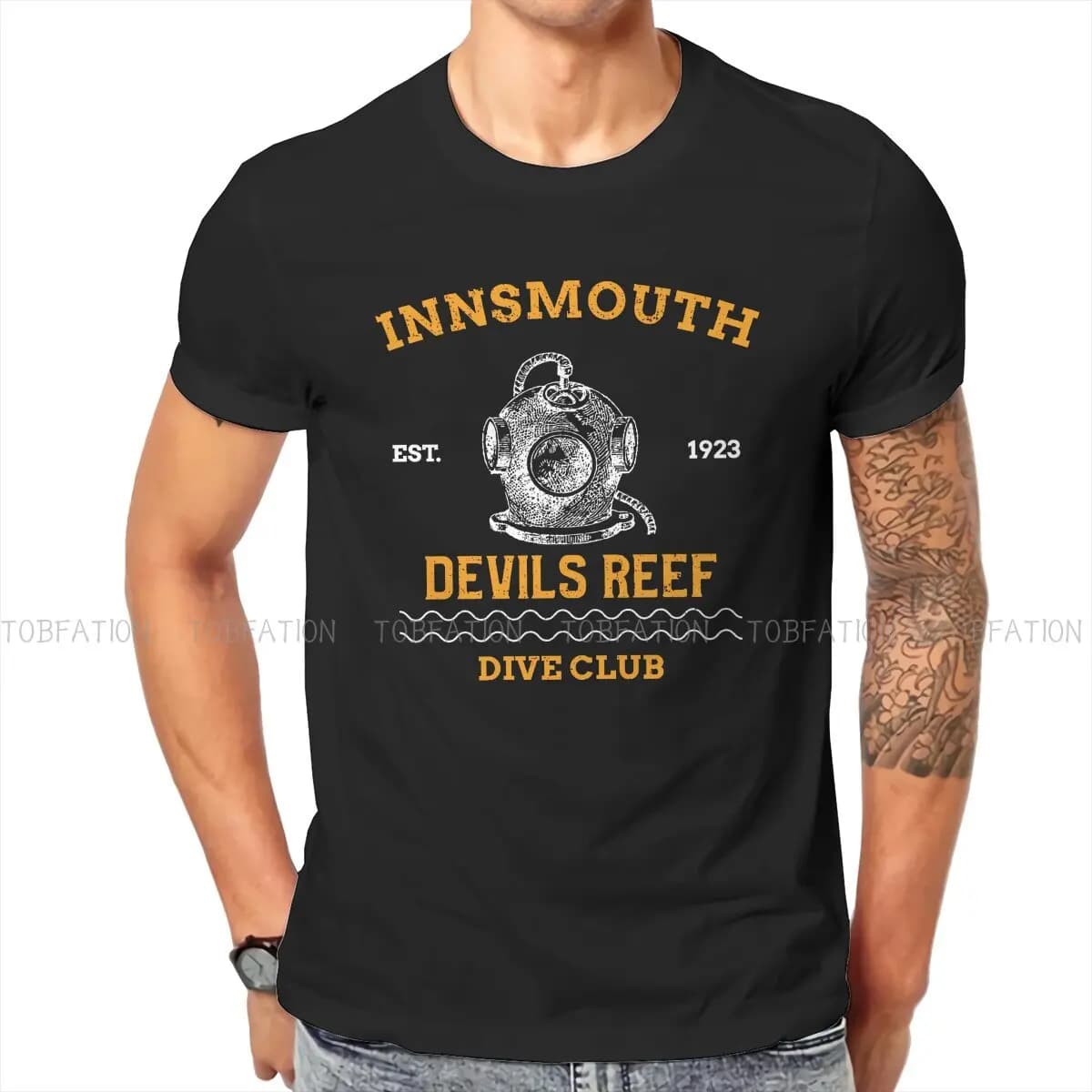 Innsmouth Devil Reef Dive Club O Neck TShirt Dive Scuba Diving Tessuto Maglietta originale Top da uomo Moda oversize