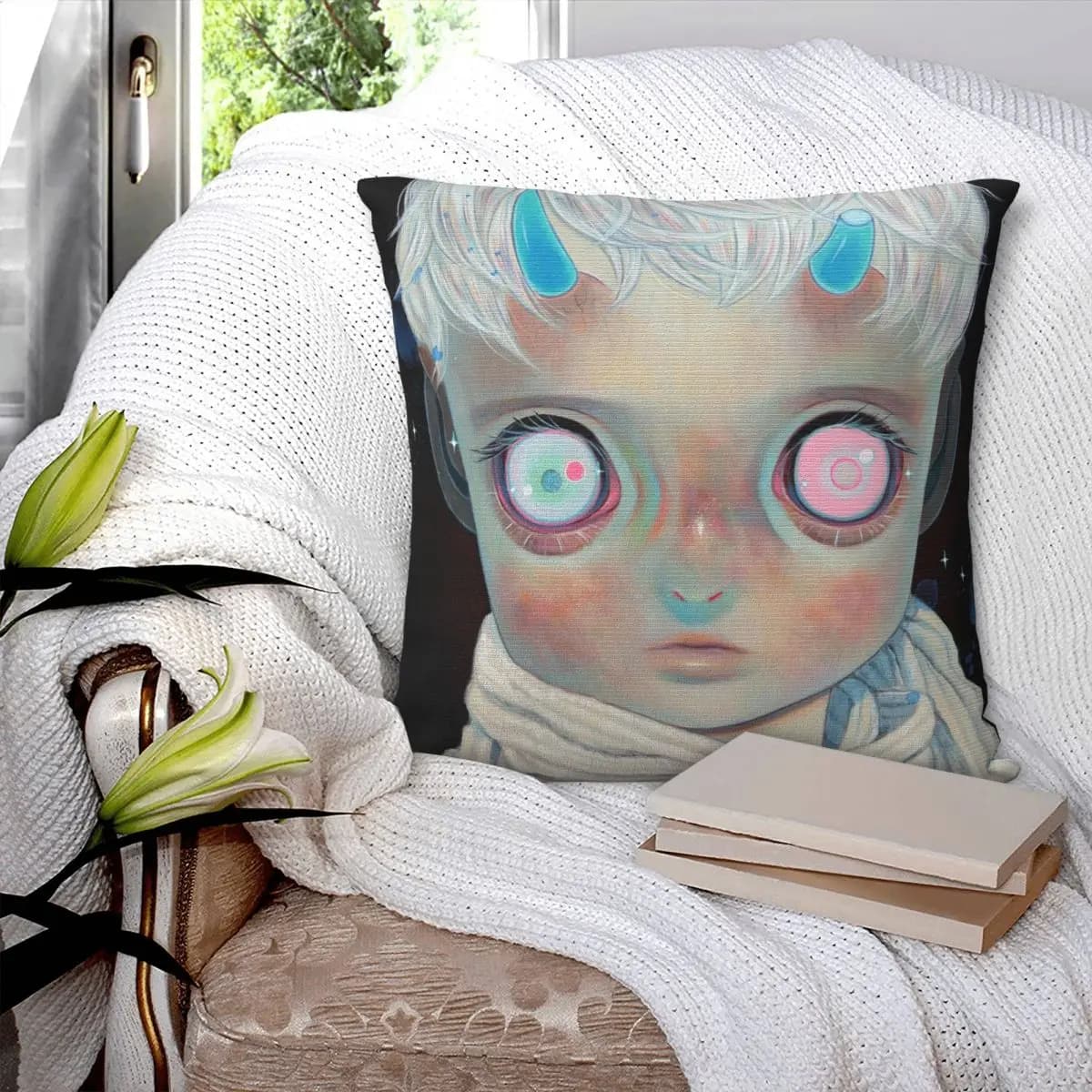 Hikari Shimoda Cute Boy Square Pillowcase Cushion Cover Pillow Case Throw Pillow Cover for Home Sofa Living Room