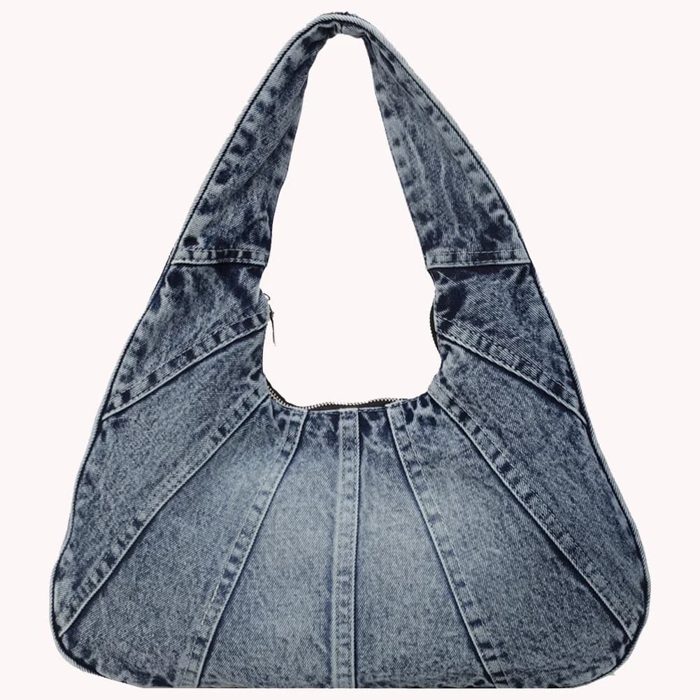 Borsa a Tracolla in Denim per Donna con Cerniera, Borsetta Trendy da Indossare Sotto il Braccio con Tasca, Pochette per Lavoro, Viaggi e Shopping