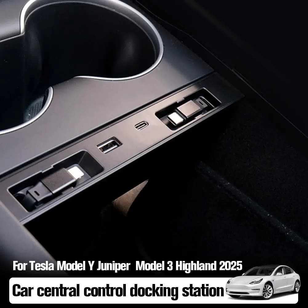 Docking station per console centrale nascosta per Tesla ModelY Juniper Hub di carica con corda telescopica per modello 3 Highland W6E8