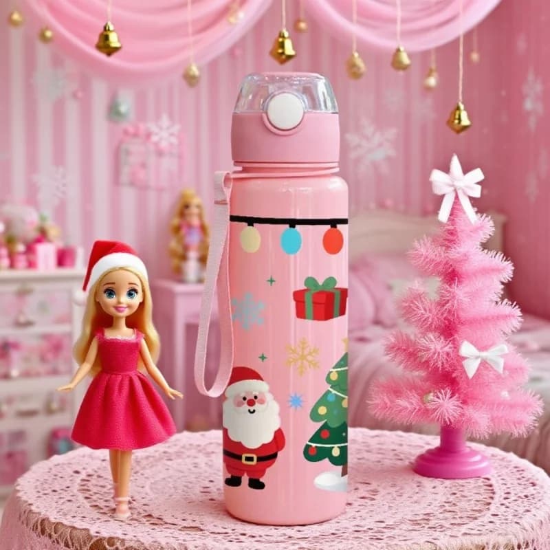 Christmas water bottle with 3D print with cute Santa Claus reindeer design 700 ml high-end plastic water cup, leak proof