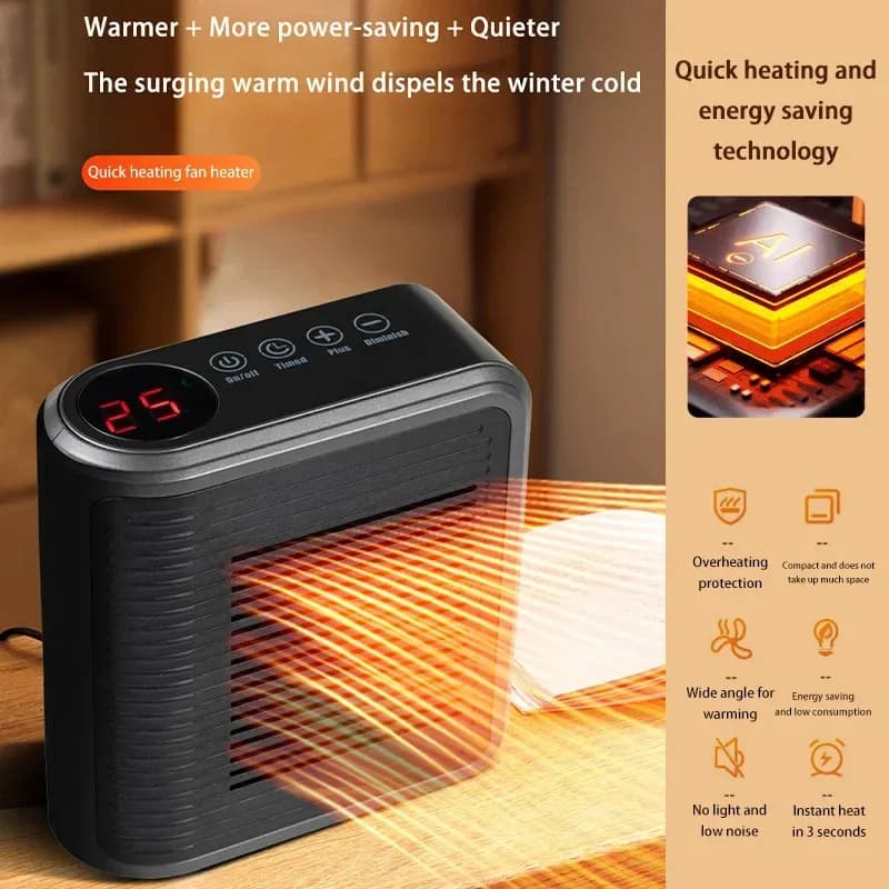 Mini riscaldatore multifunzione Ventole per riscaldamento da bagno di piccole dimensioni Spina da parete Riscaldatore elettrico in ceramica PTC Riscaldatore con timer touch per uffici
