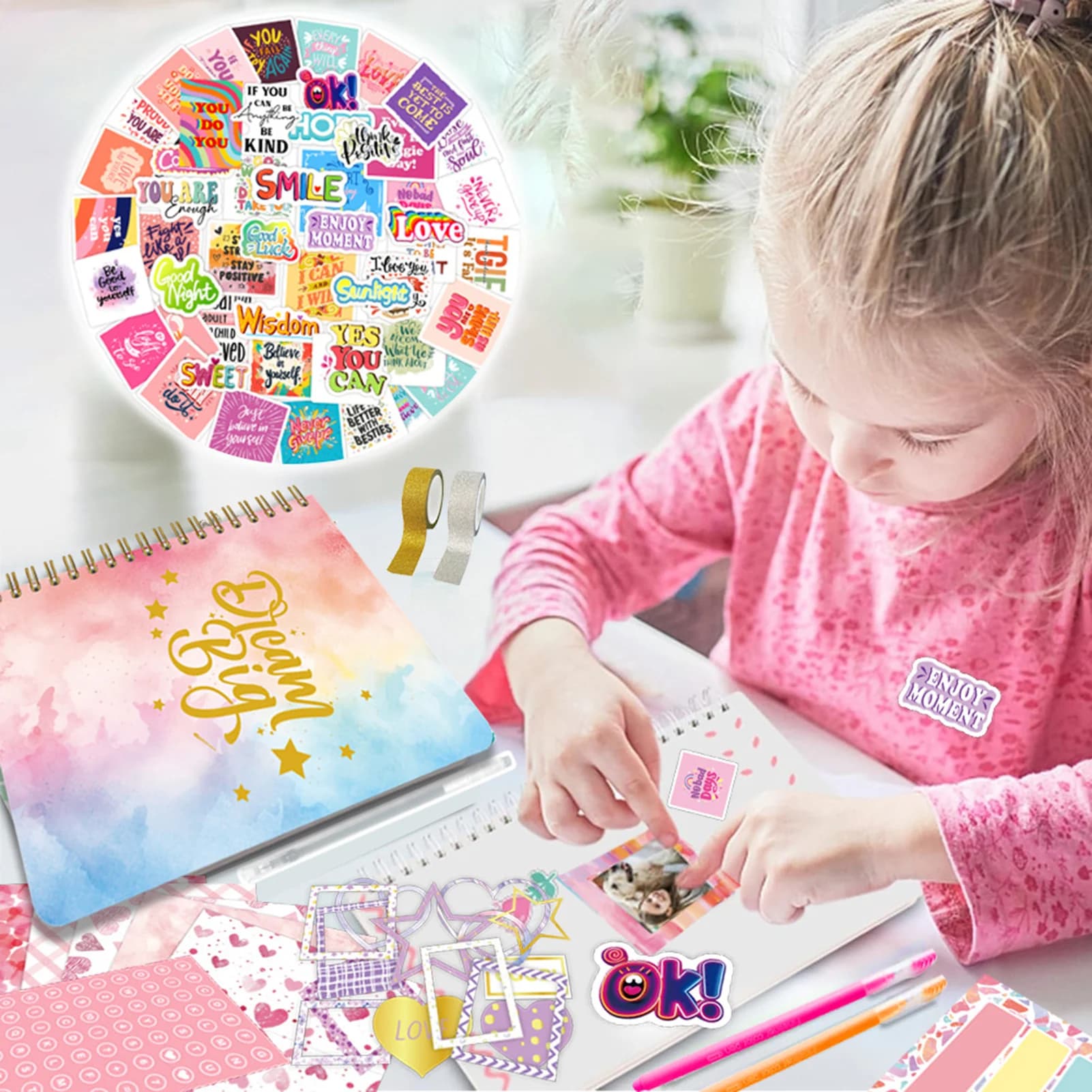 Kit Fai-da-te per Scrapbook per Bambini, Regali, Libro di Adesivi per Scrapbook e Planner con Stampa a Caldo, Adesivi per Telefono, Quaderno e Cancelleria