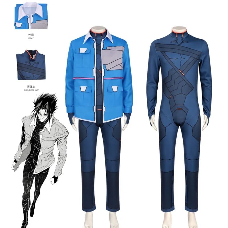 Code Name D Cosplay Costume Anime Cyberpunk Season 2 Dark Blue Bodysuit and Jacket Set for Men Street Wear Halloween Dress Up