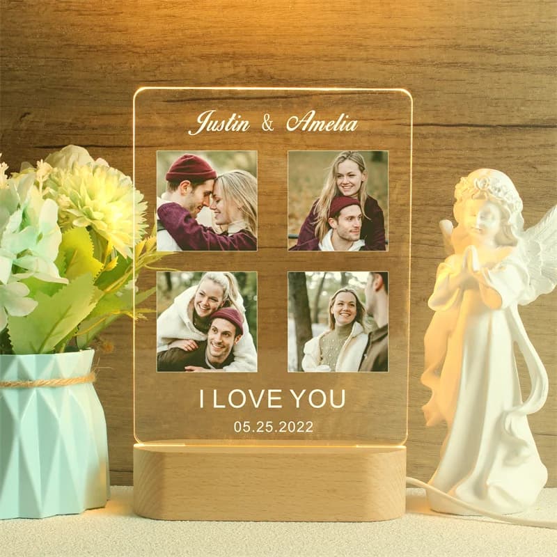 Lampada fotografica acrilica personalizzata, luce notturna a LED per foto personalizzata, cornice per foto, regalo per coppia, regalo di anniversario, regalo di nozze