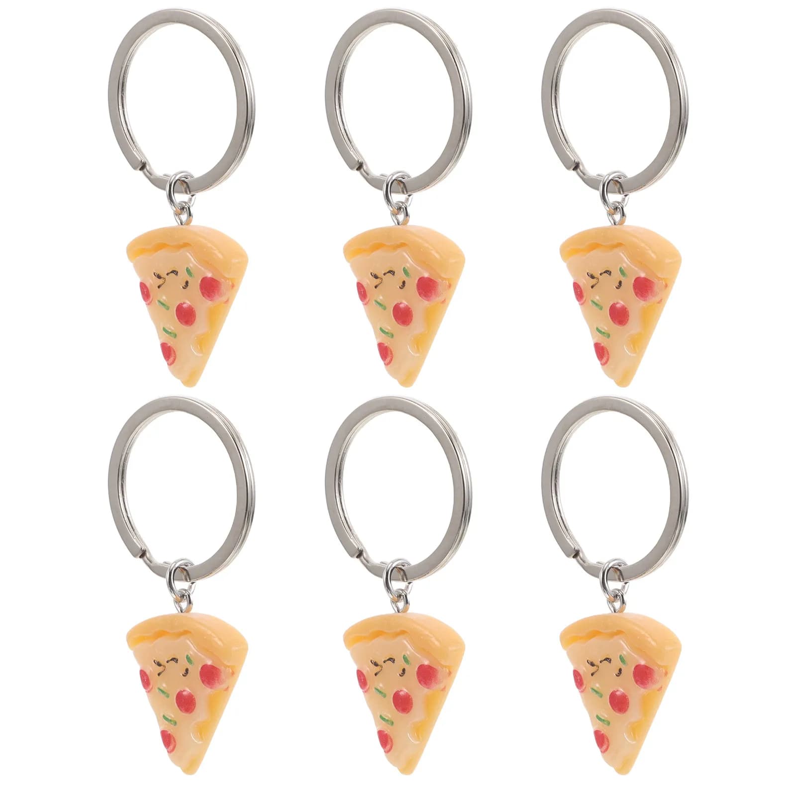 6 Pezzi Portachiavi Pizza, Ciondolo Creativo per Zaino, Mini Charm a Forma di Cibo, Simpatici Anelli Portachiavi Decorativi per Scuola, Viaggi, Regalo per l'Amicizia
