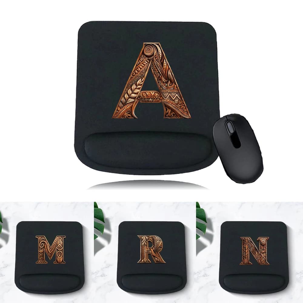 Tappetino per Mouse da Gaming Serie Lettere in Legno, Tappetino da Scrivania per Gamer, Accessori per Computer, Poggiapolsi Ergonomico, Tappetini Mouse Confortevoli