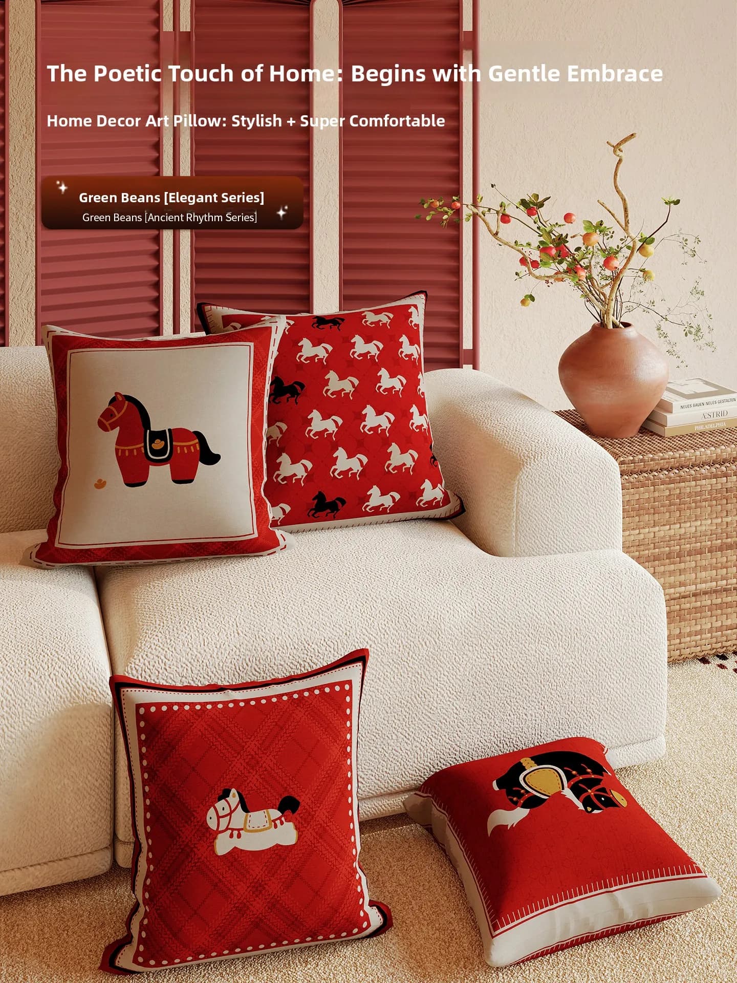 Cuscino Rosso per il Nuovo Anno, Decorazione di Lusso per Soggiorno e Divano, Cuscino Portafortuna Festivo per Letto e Schiena