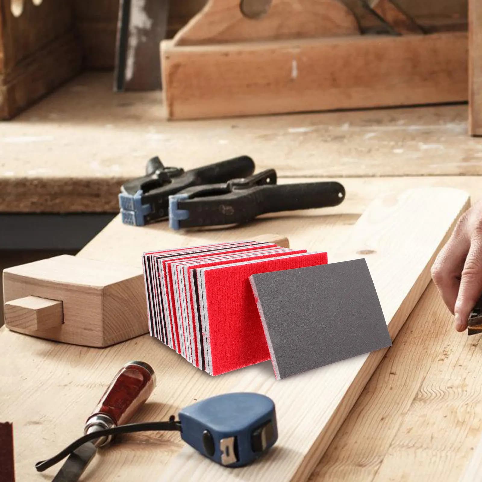 Set di 18 Blocchi Abrasivi in Spugna con Carta Vetrata Assortita per Lucidatura e Riparazione di Legno, Metallo, Plastica, Cartongesso e Carrozzeria Auto