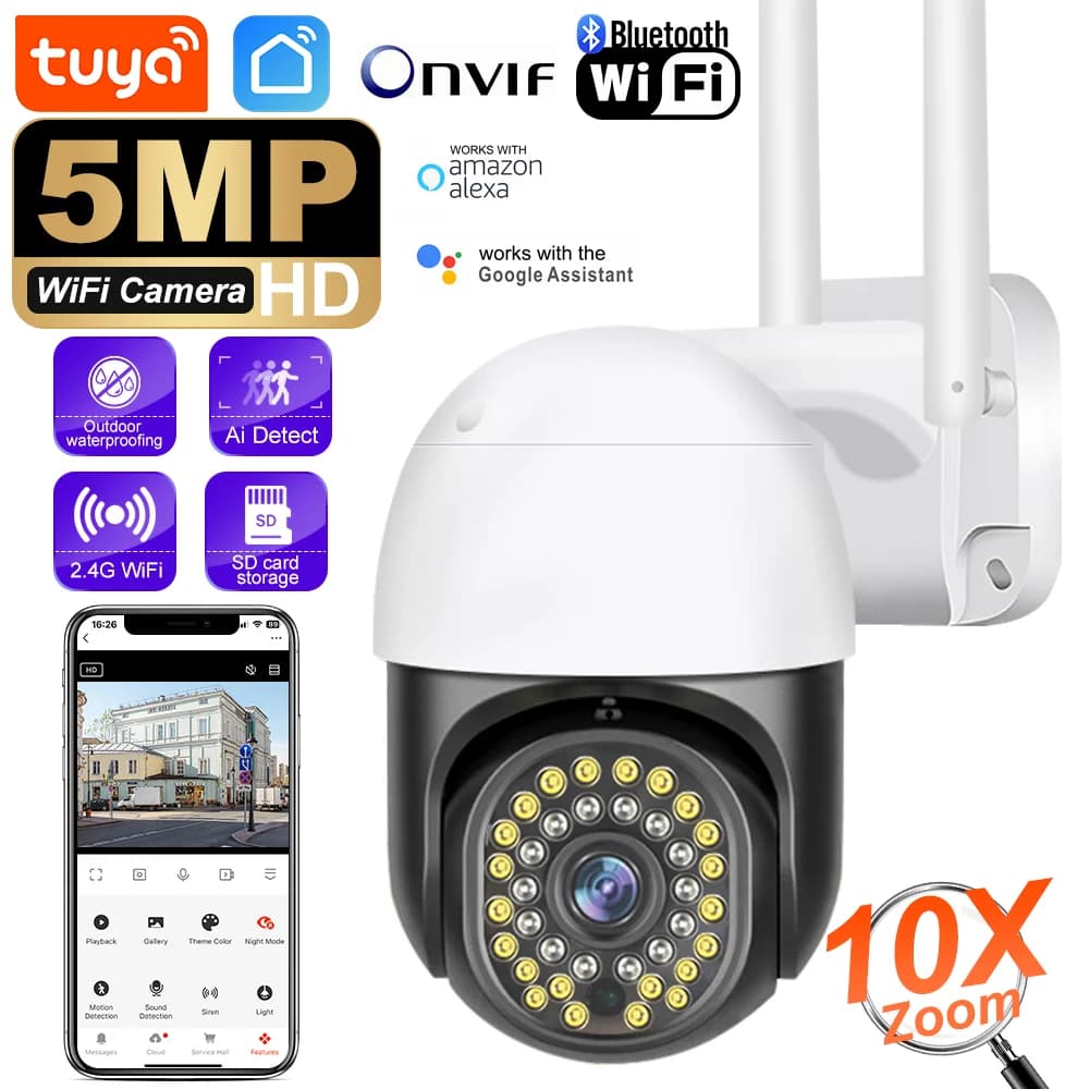 Tuya Smart 10X Zoom Wifi PTZ Domestic Security Camera Outdoor Video Monitoring 5MP Wireless IP Cameras AI Automatic Human Tracking
