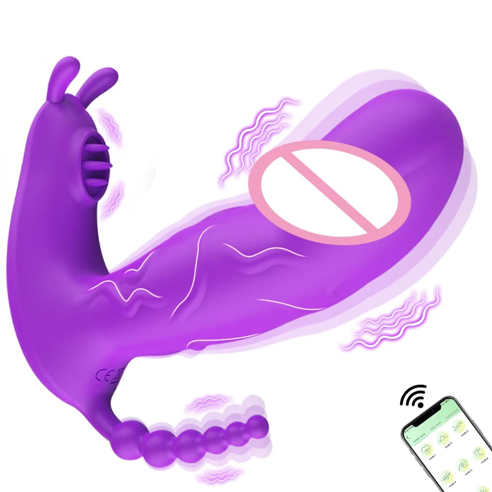 Vibratore Dildo Indossabile 3 in 1 con Controllo App, Stimolatore Clitorideo, Massaggiatore, Plug Anale, Macchina del Sesso per Donne, Coppie, Adulti 18+