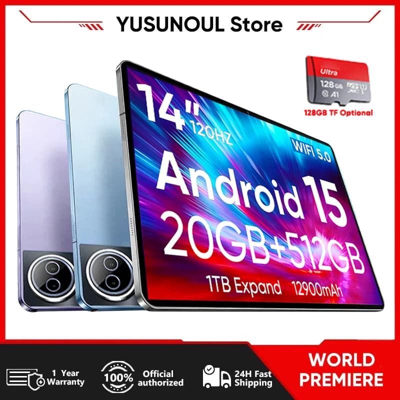 Tablet Certificato Google Play con Schermo Grande da 14 Pollici, 512GB, Chiamate Telefoniche, BT, GPS, 5G WiFi, per Apprendimento e Giochi