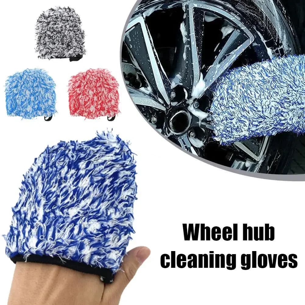 1 pz Set Guanto per dettagli ruote in microfibra Morbido e super assorbente per la pulizia dell'auto Spazzola per ruote in lega per moto Mozzo per cerchioni