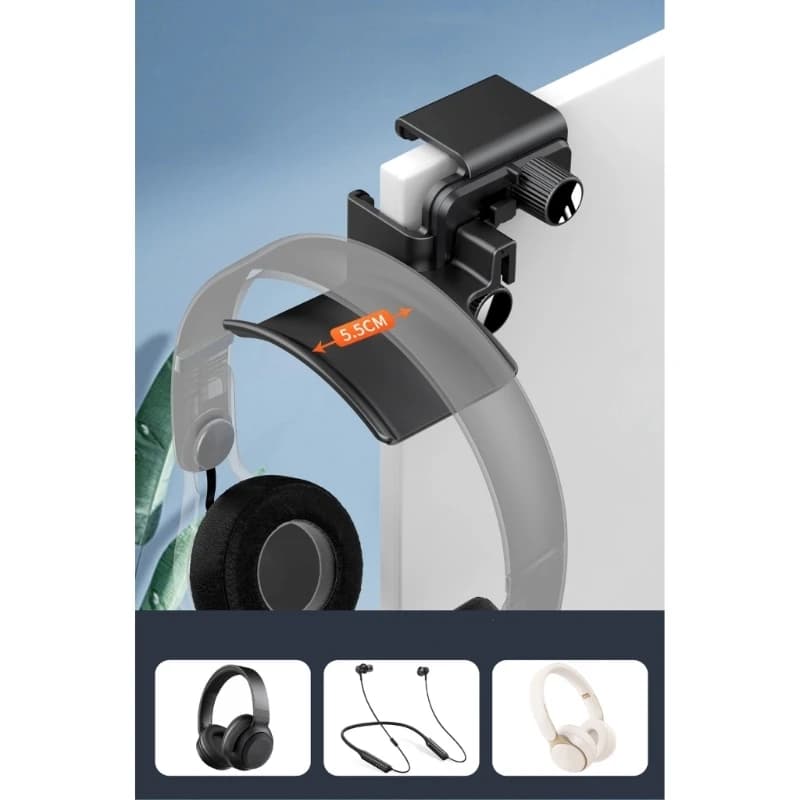 Adjustable Space Saving Headphone Stand Attachable to Computer Monitor Headset Holder Computer Screen Adjustment
