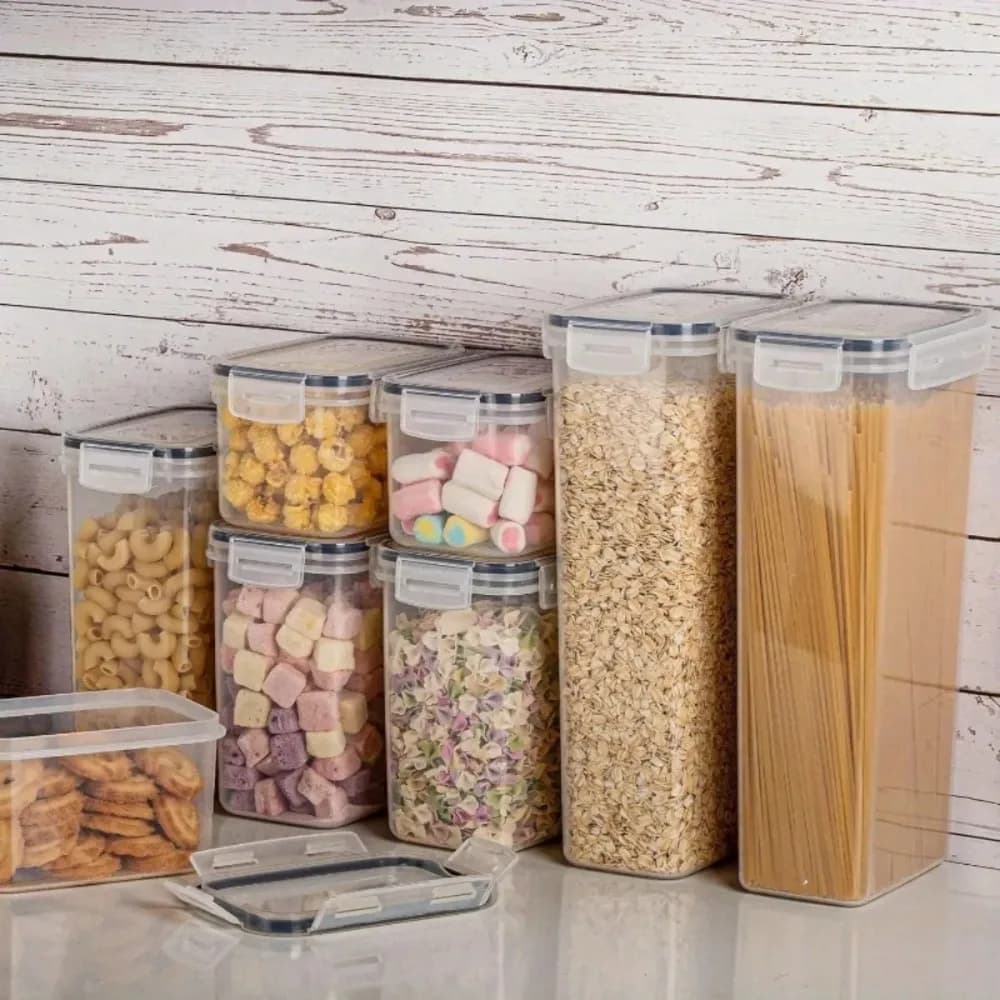8PCS Airtight Food Storage Containers with Lids Set Plastic Kitchen and Pantry Organization for Cereal Dry Food Includes Labels