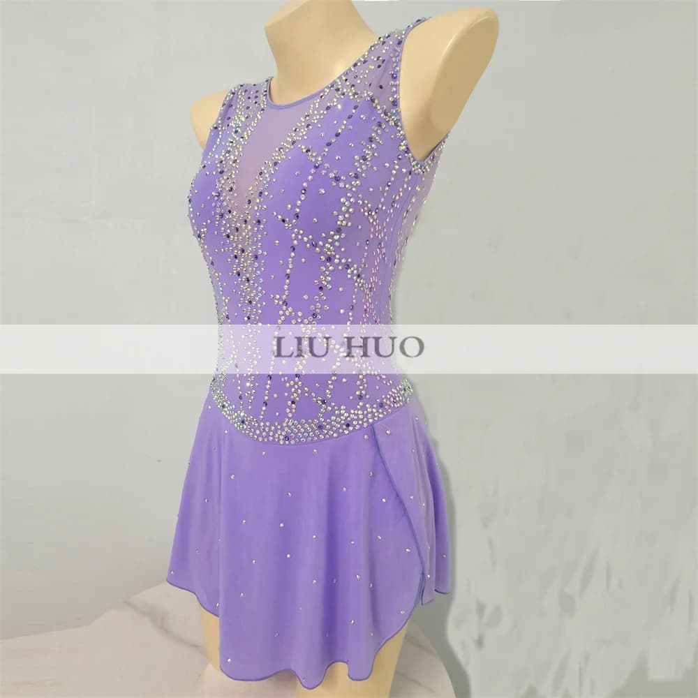 LIUHUO Danza sul Ghiaccio Pattinaggio di Figura Vestito Donne Ragazza Adulta Adolescenti Personalizza Costume Prestazioni Competizione Body Roller Viola Bambino