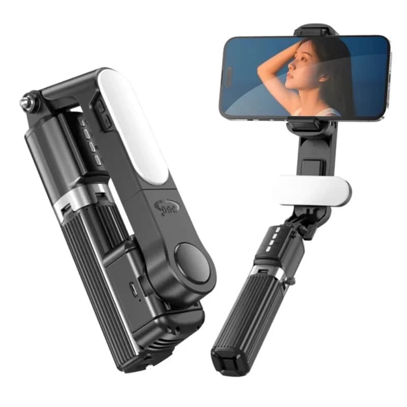 Stabilizzatore cardanico per smartphone Q35 con treppiede per selfie stick estensibile con luce di riempimento RGB per iPhone e Android