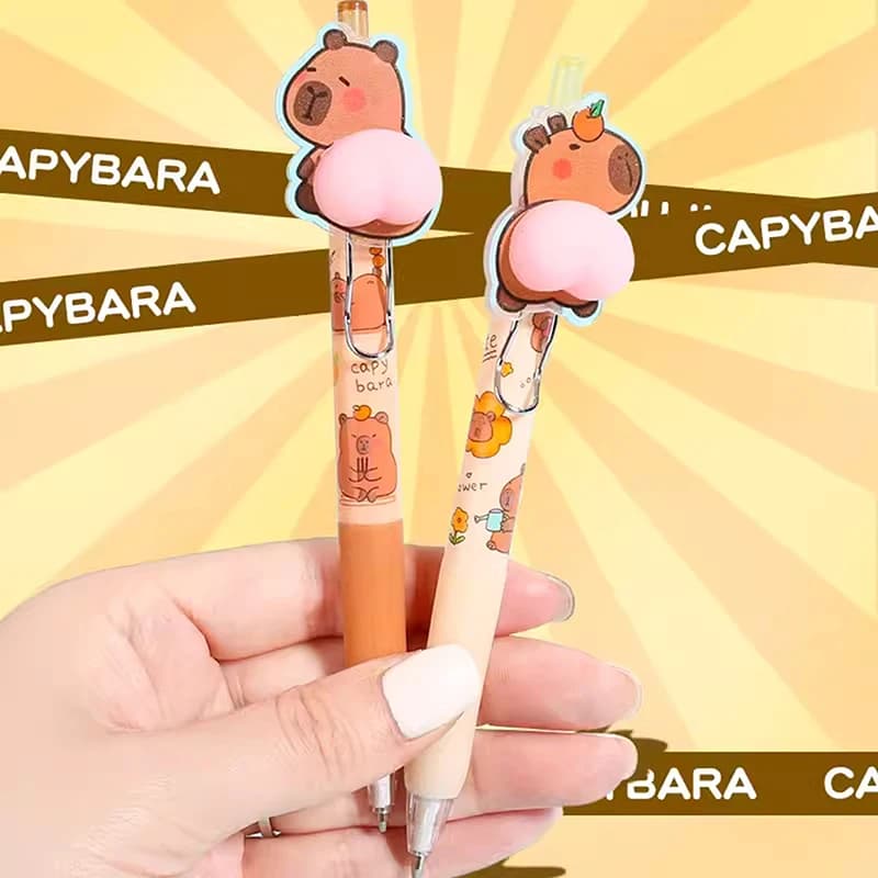 Penna Gel a Sfera a Sfera Liscia Capybara Press, Divertente, ad Asciugatura Rapida, Kawaii, per Studenti, Cancelleria per Scrittura
