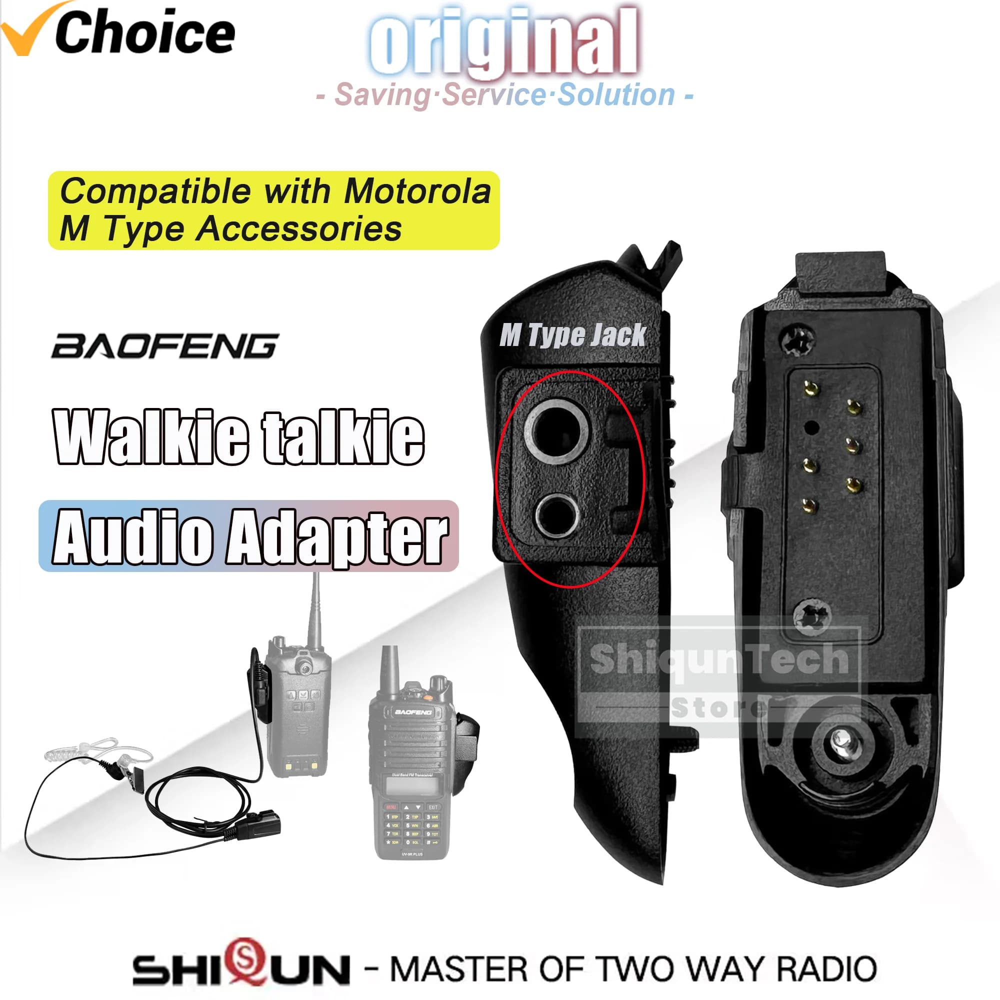 Baofeng UV-9R Plus Adattatore audio walkie talkie per UV-S22 UV-98 UV-68 BF-A58 Accessorio radio per porta auricolare interfaccia M a 2 pin
