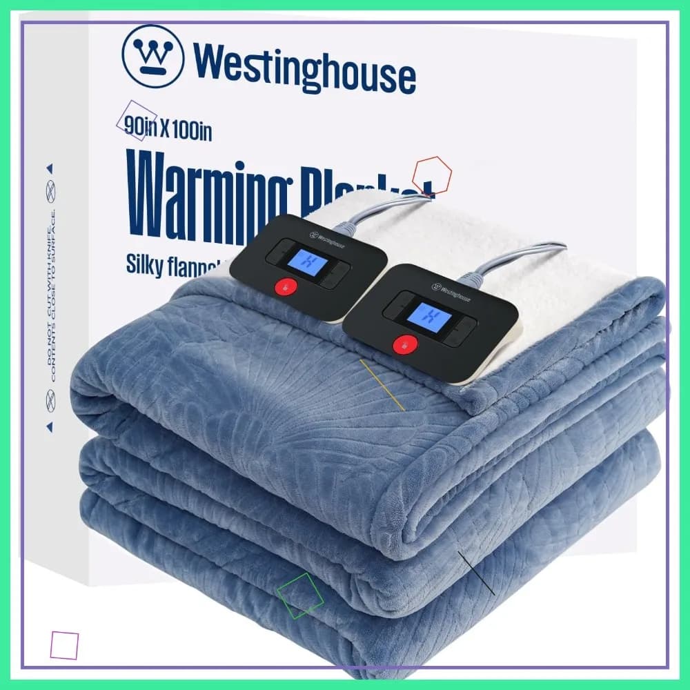 Coperta Riscaldata King Size con 10 Livelli di Calore, Timer di Spegnimento Automatico, Reversibile da Flanella a Sherpa, Lavabile in Lavatrice (228 x 254 cm, Blu)