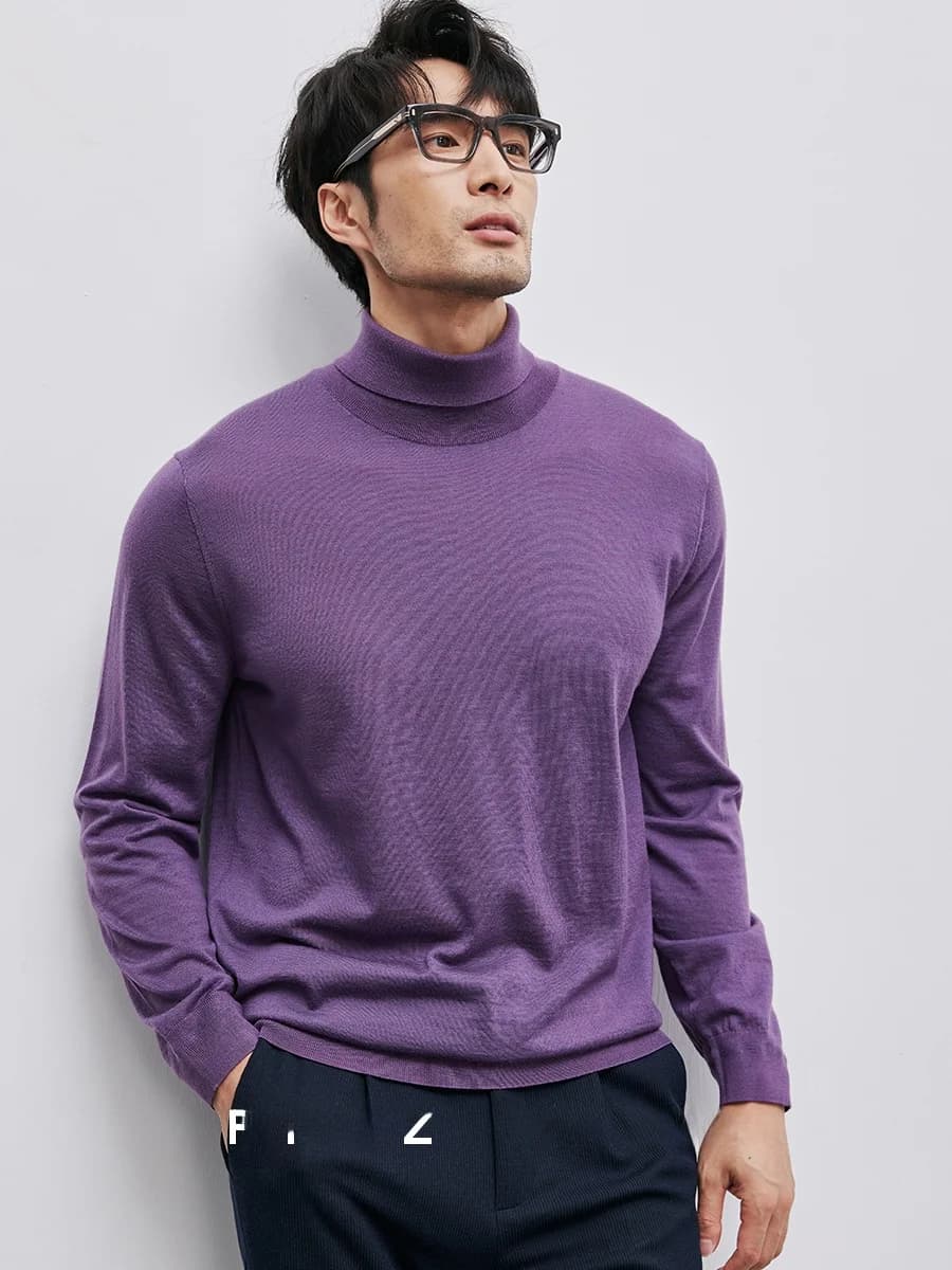 Maglione Elely in Fine Lana Merino Lavorato a Maglia, Lavabile in Lavatrice, 8 Aghi, Collo Alto, Strato Base da Uomo, Autunno Inverno