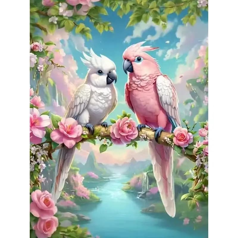 GATYZTORY Pittura a Olio con Numeri, Cacatua, Animali, Fai da Te, Cornice su Tela, Paesaggio Fluviale, Pittura Acrilica per Casa D
