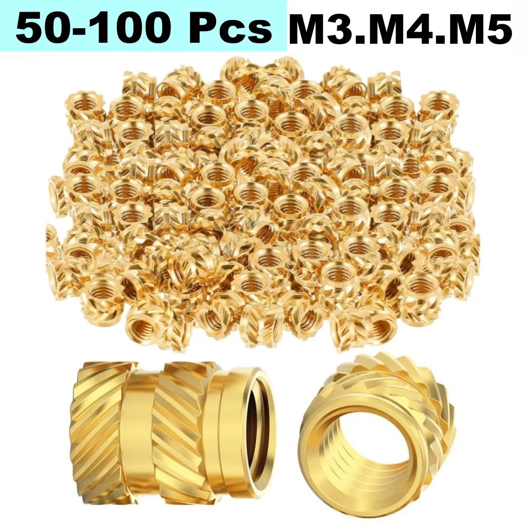 50/100 pieces thermal insert M3 M4 M5 engraving nut brass zigrinate thread nuts for 3D Voron 2.4 printer and others
