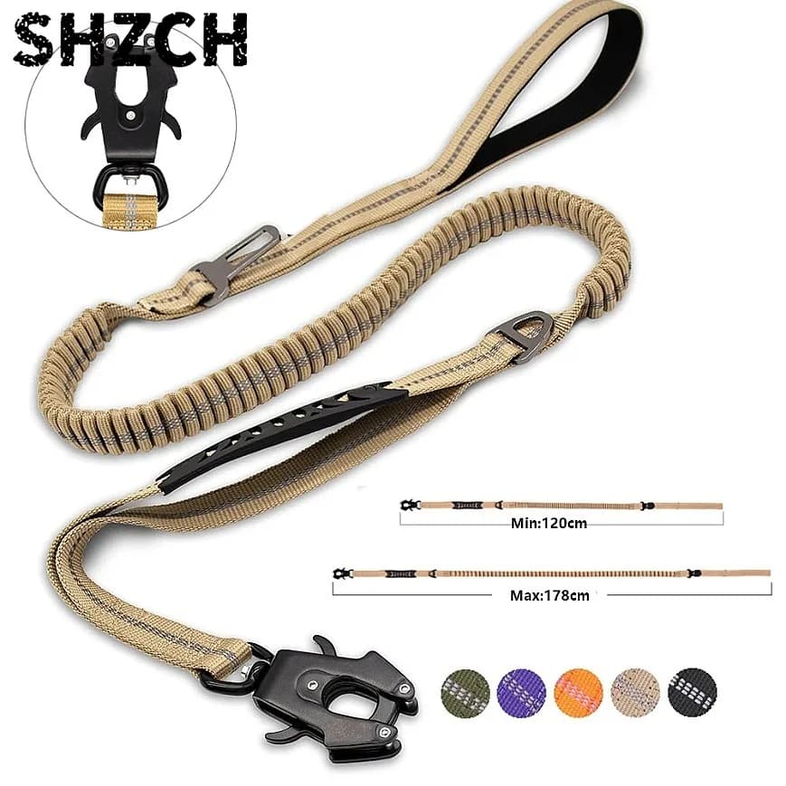 Heavy Duty Reflective Bungee Dog Leash with Car Seatbelt No Pull for Large Dogs