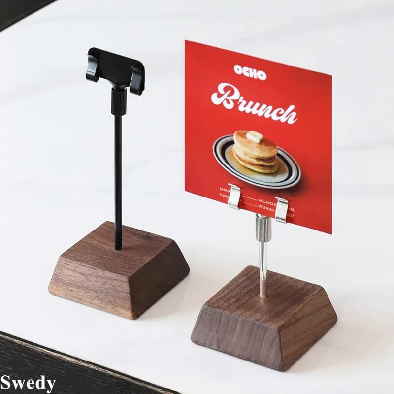 Set di 5 Porta Cartellini con Base in Legno e Clip Metallica Regolabile, Espositore da Tavolo per Menu, Etichette, Numeri di Tavolo, Prezzi, Decorazione per Casa e Matrimoni