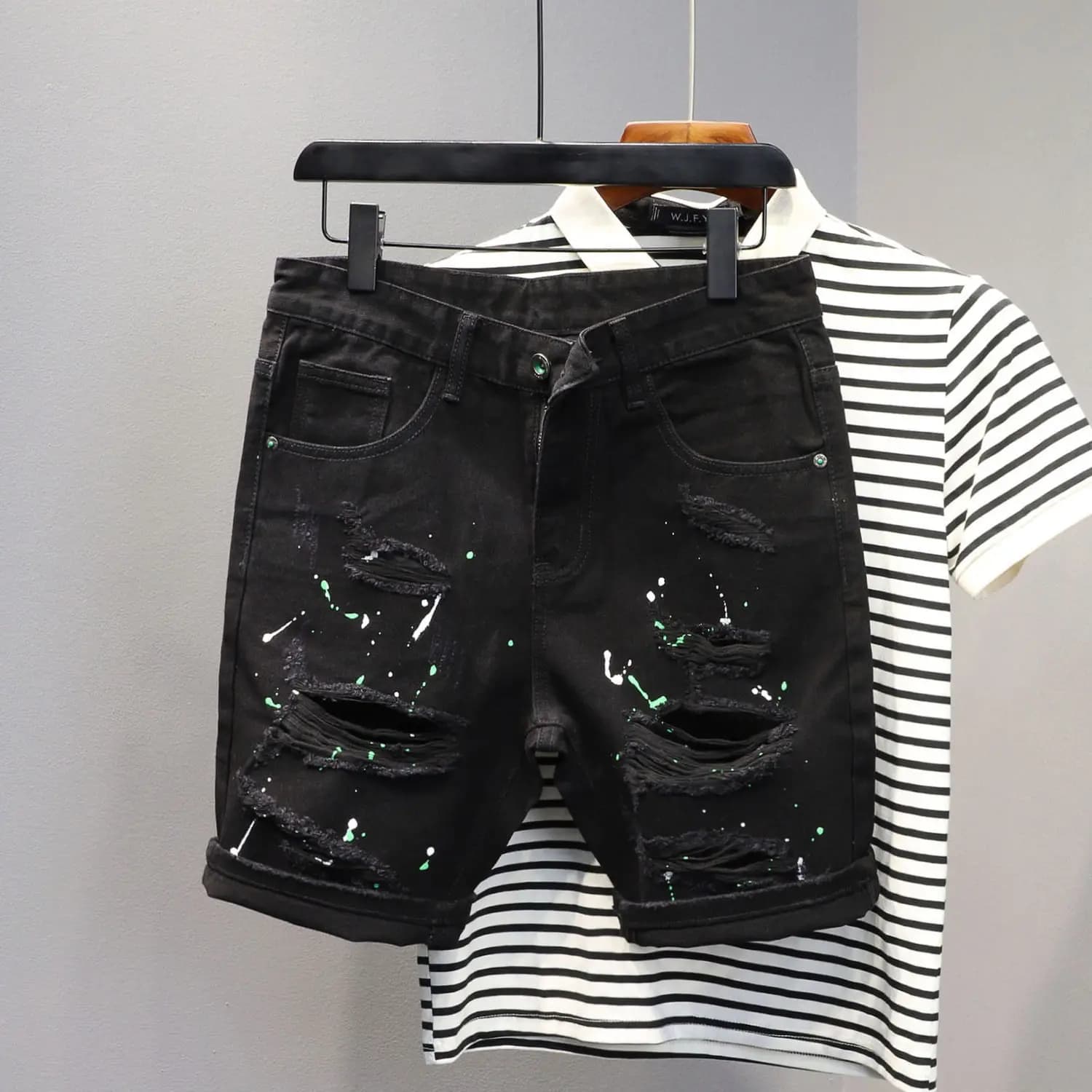 Men's Short Skinny Men's Shorts Black Ripped Men's jeans Shorts Sale Slim Vintage Xxxl Jorts Luxury Korean Fashion New in Popular