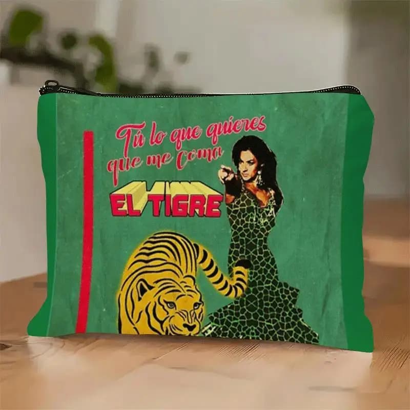 1 borsa per il trucco Lola Flores "Let the Tigers Eat Me" - Pochette multifunzionale con cerniera per donna, perfetta borsa da viaggio con cerniera, divertente regalo di compleanno