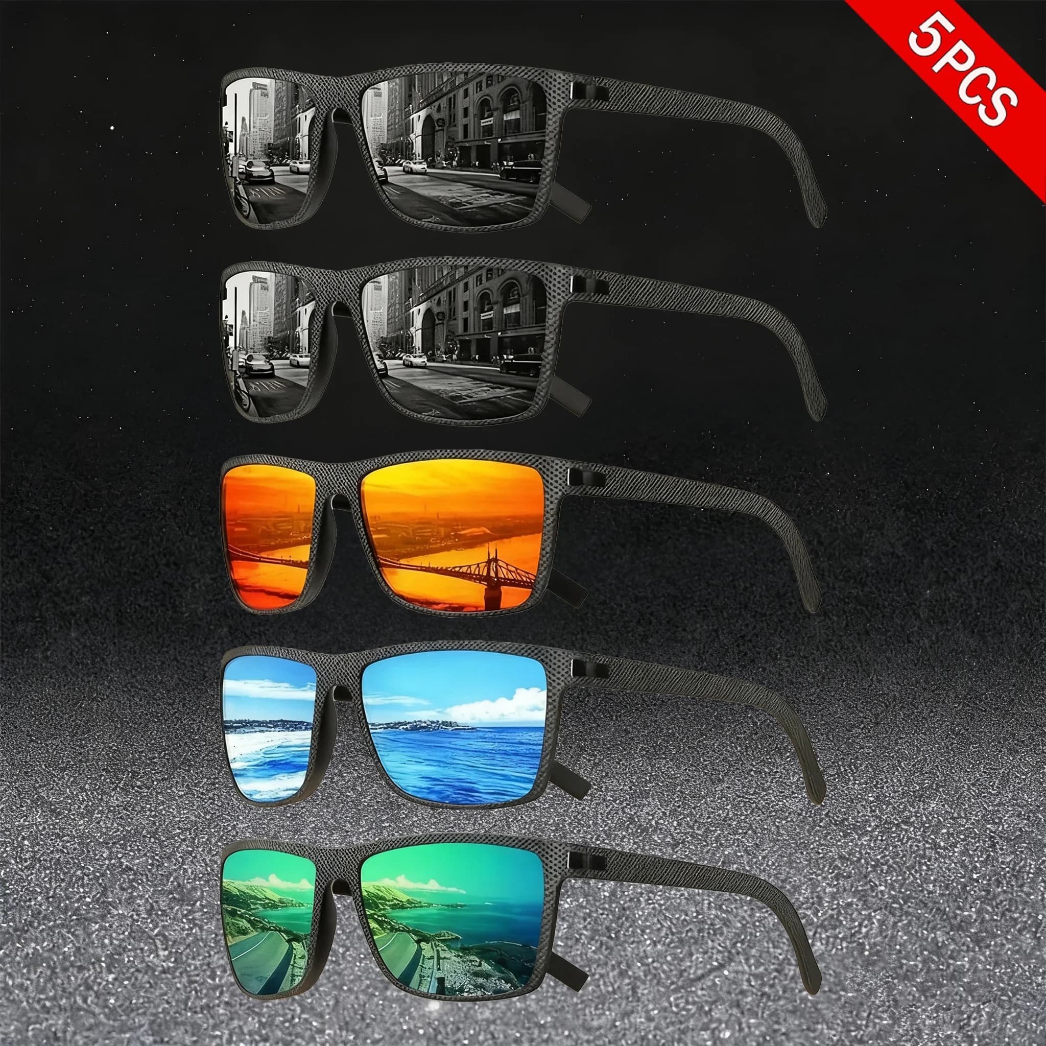 Occhiali da Sole Polarizzati Ultimate per Uomo, Confezione da 5, Montatura in Quattro Colori, Protezione UV400, Ideali per Pesca ed Escursionismo, Confezione Conveniente ed Economica