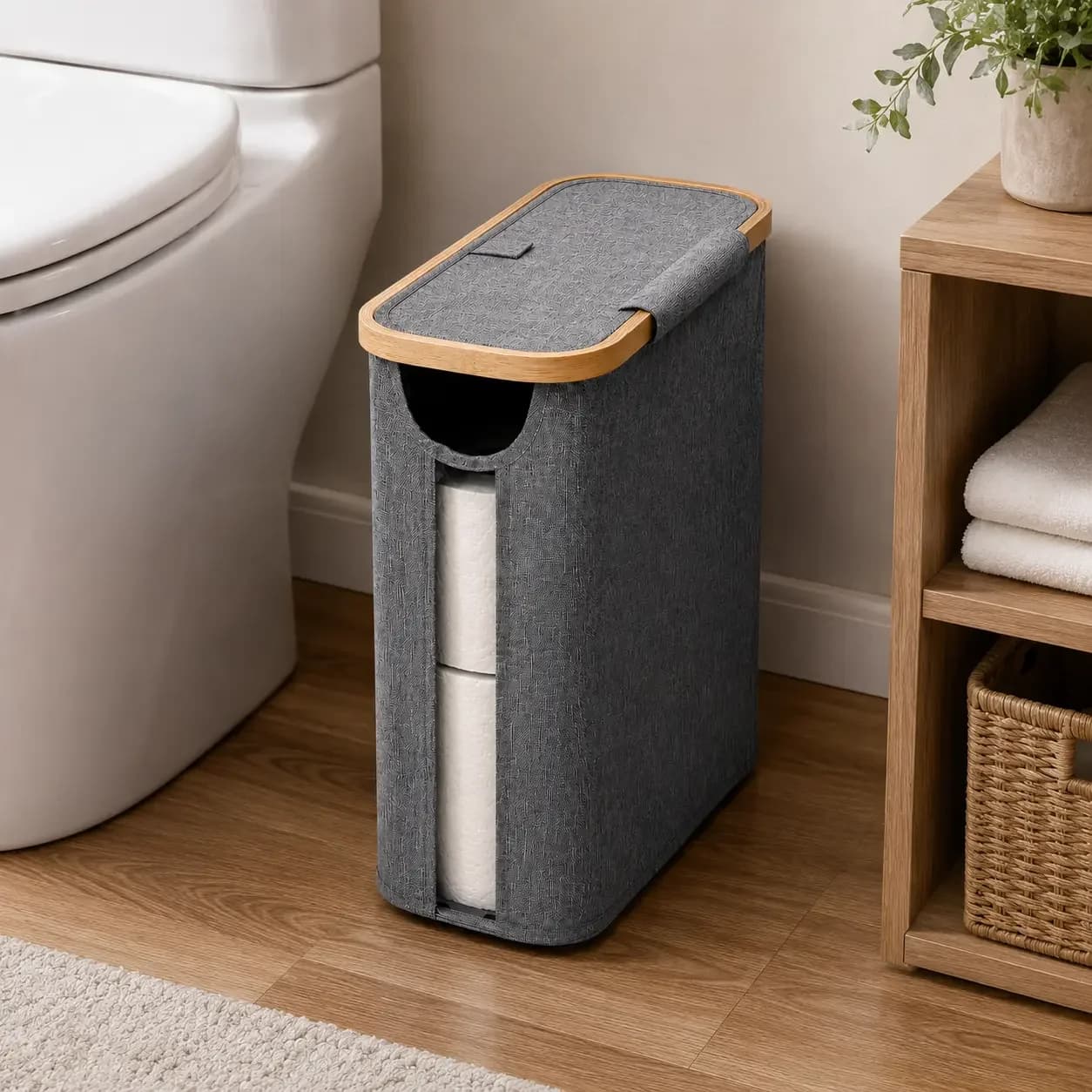 Foldable Water‑Resistant Toilet Paper Storage Basket, Holds 9 Rolls, Stackable Single‑Piece Eco‑Friendly Bathroom Toilet Paper Organizer